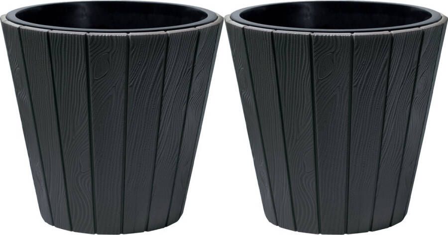 Prosperplast Plantenpot bloempot Wood Style 2x buiten binnen kunststof antraciet D49 x H45 cm