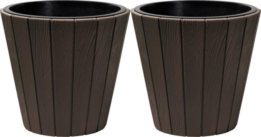 Prosperplast Plantenpot bloempot Wood Style 2x buiten binnen kunststof donkerbruin D40 x H37 cm