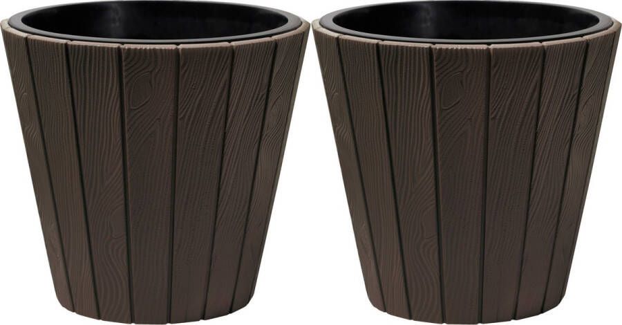 Prosperplast Plantenpot bloempot Wood Style 2x buiten binnen kunststof donkerbruin D49 x H45 cm Plantenpotte