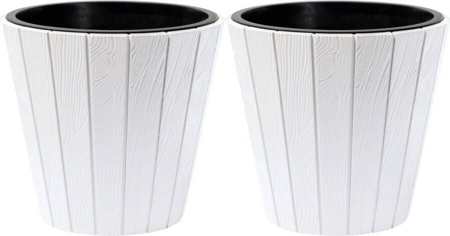 Prosperplast Plantenpot bloempot Wood Style 2x buiten binnen kunststof wit D40 x H37 cm Plantenpotten