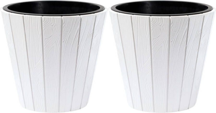 Prosperplast Plantenpot bloempot Wood Style 2x buiten binnen kunststof wit D49 x H45 cm