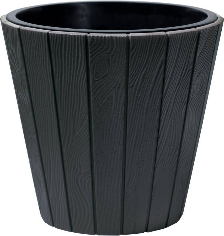 Prosperplast Plantenpot bloempot Wood Style buiten binnen kunststof antraciet D35 x H32 cm met binnenpot