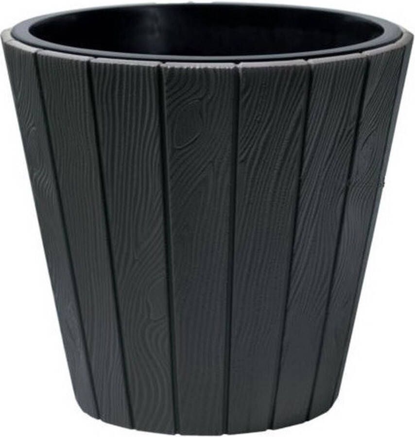 Prosperplast Plantenpot bloempot Wood Style buiten binnen kunststof antraciet D40 x H37 cm