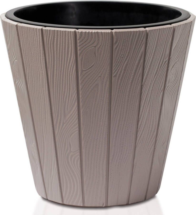 Prosperplast Plantenpot bloempot Wood Style buiten binnen kunststof beige D30 x H28 cm met binnenpot