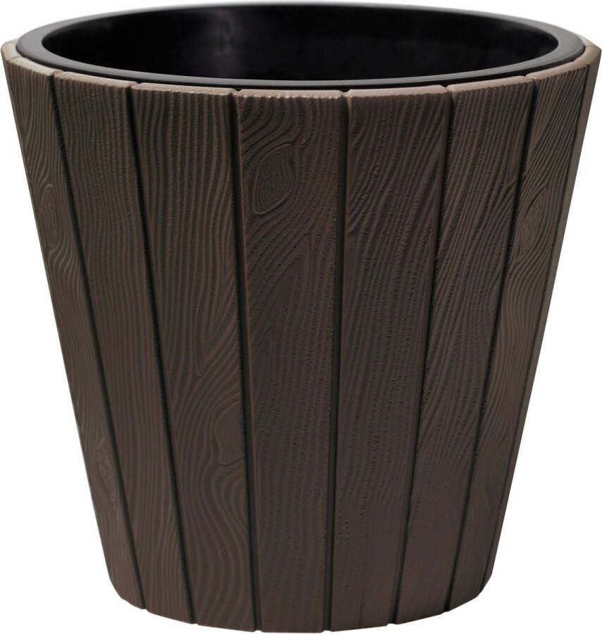 Prosperplast Plantenpot bloempot Wood Style buiten binnen kunststof donkerbruin D35 x H32 cm met binnenpot