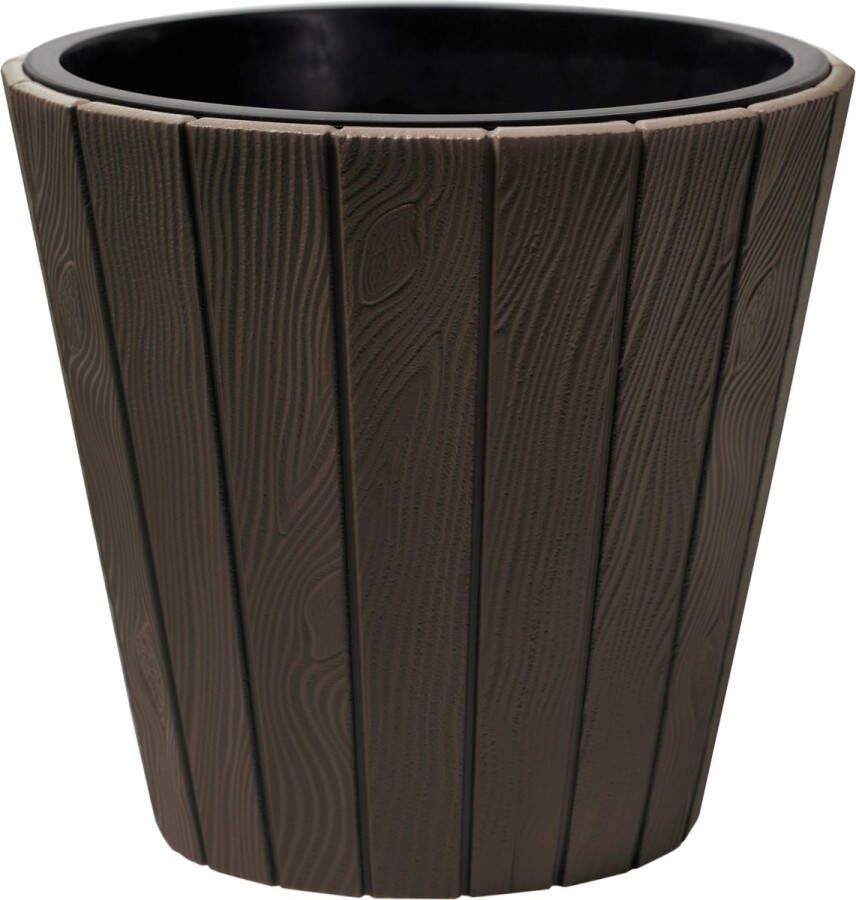 Prosperplast Plantenpot bloempot Wood Style buiten binnen kunststof donkerbruin D49 x H45 cm