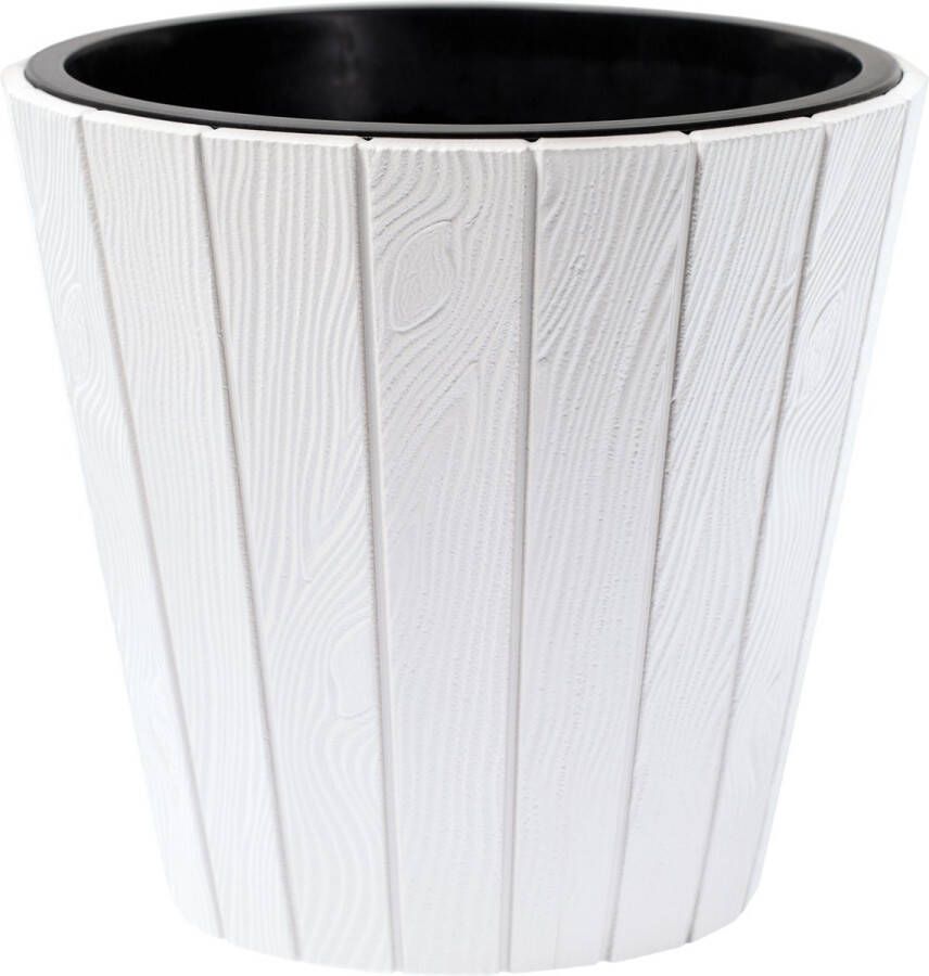 Prosperplast Plantenpot bloempot Wood Style buiten binnen kunststof wit D30 x H28 cm met binnenpot