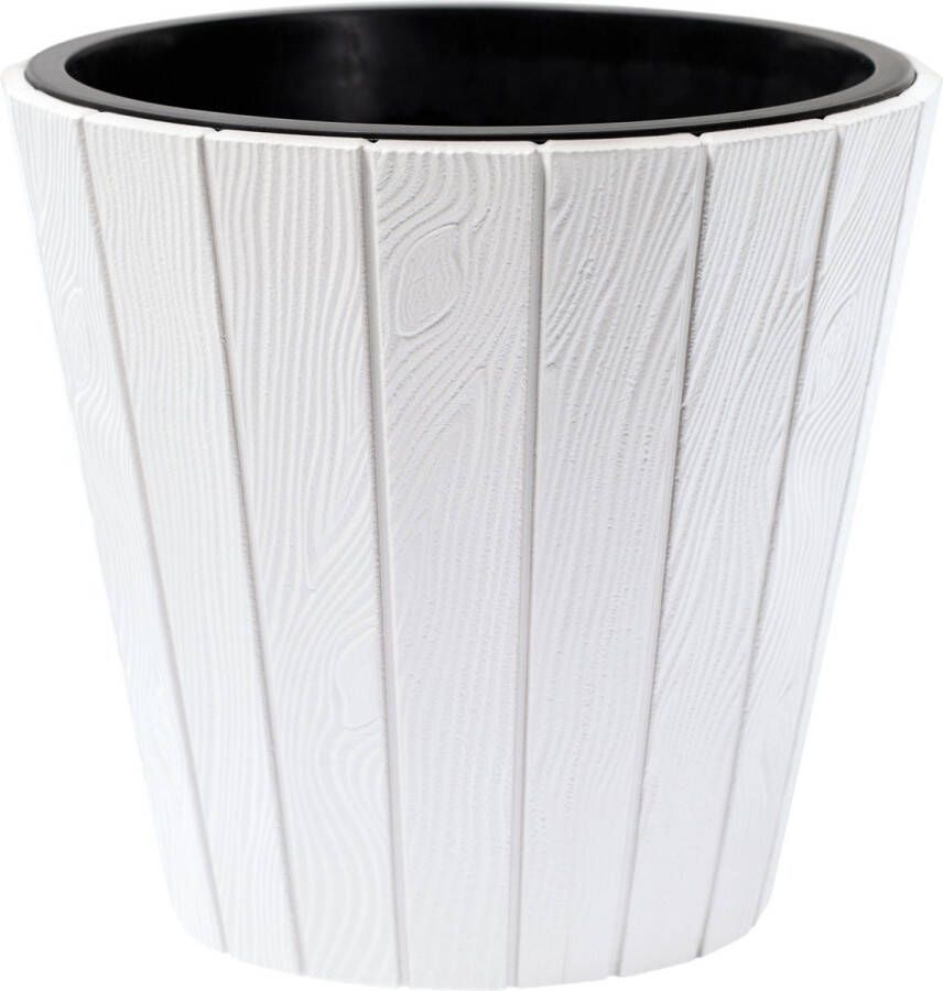 Prosperplast Plantenpot bloempot Wood Style buiten binnen kunststof wit D35 x H32 cm met binnenpot