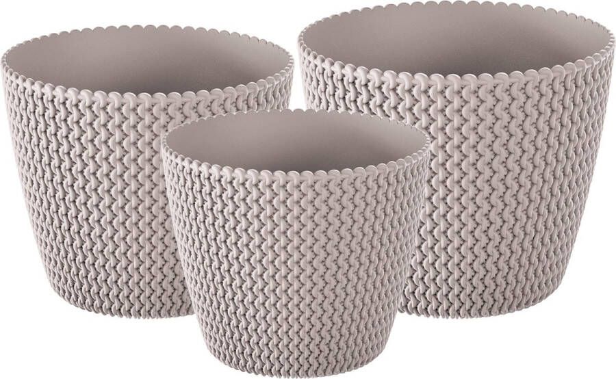 Prosperplast Plantenpotten bloempot Set 3x Mix Formaten Kunststof Taupe 22 19 16 Cm Plantenpotten
