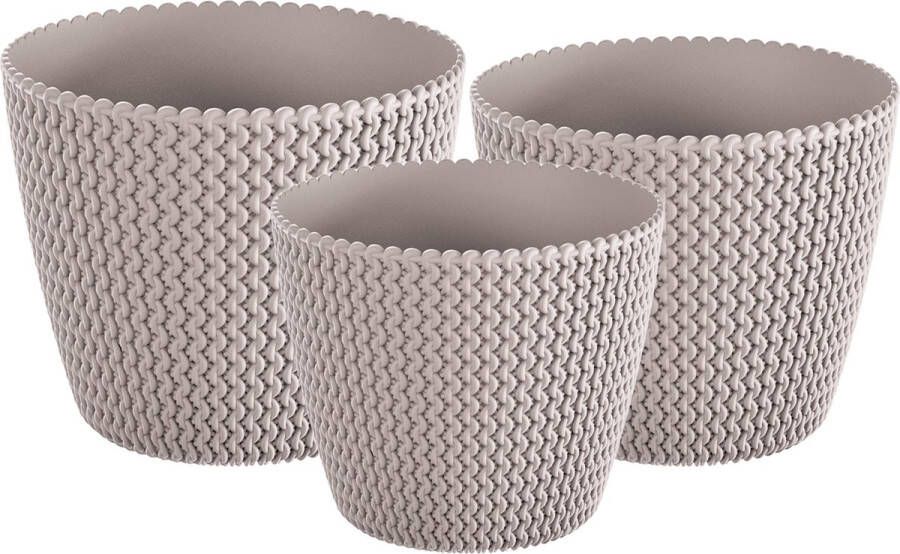 Prosperplast Plantenpotten bloempot Set 3x Mix Formaten Kunststof Taupe 19 16 13 Cm Plantenpotten