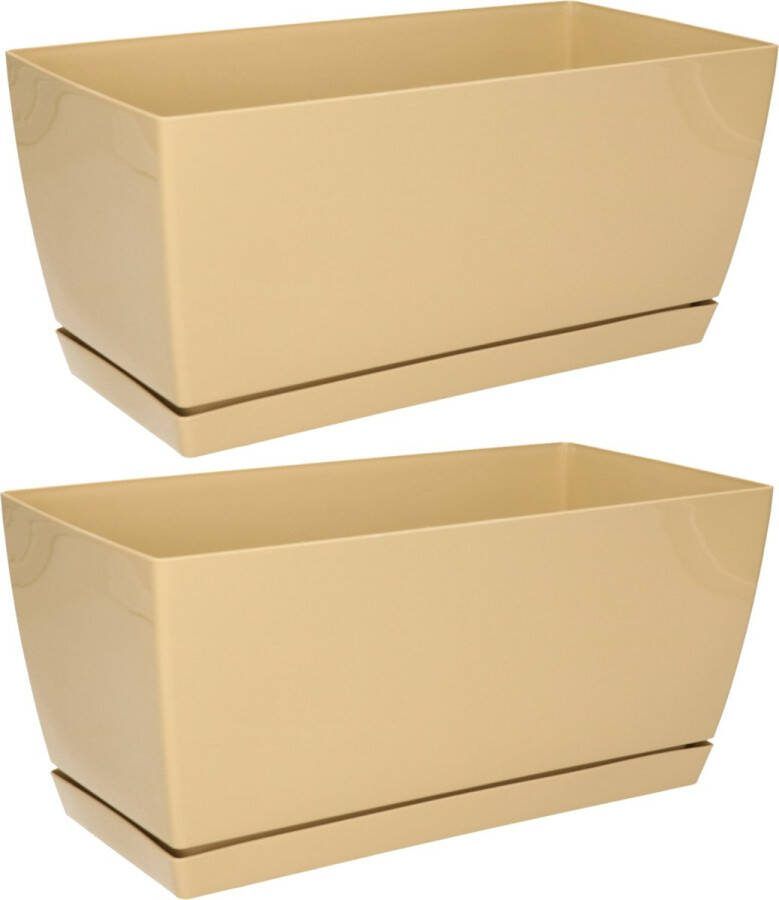 Prosperplast Set Van 2x Stuks Plantenpotten bloempotten Kunststof Glanzend Mat Goud 29 X 14 X 13.6 Cm Plantenpotten