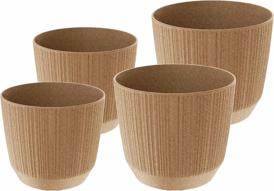 Prosperplast plantenpotten bloempotten Carf Stripe beige 4x stuks kunststof Dia 13 en 17 cm