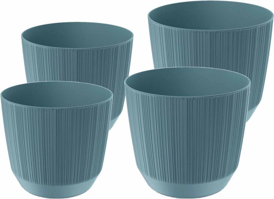 Prosperplast plantenpotten bloempotten Carf Stripe blauw 4x stuks kunststof Dia 13 en 17 cm