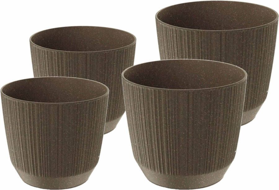 Prosperplast plantenpotten bloempotten Carf Stripe bruin 4x stuks kunststof Dia 19.5 en 17 cm Plantenpotten