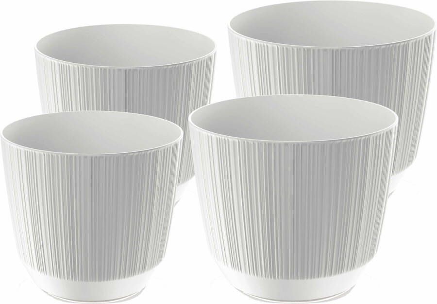 Prosperplast plantenpotten bloempotten Carf Stripe eco wit 4x stuks kunststof Dia 13 en 17 cm