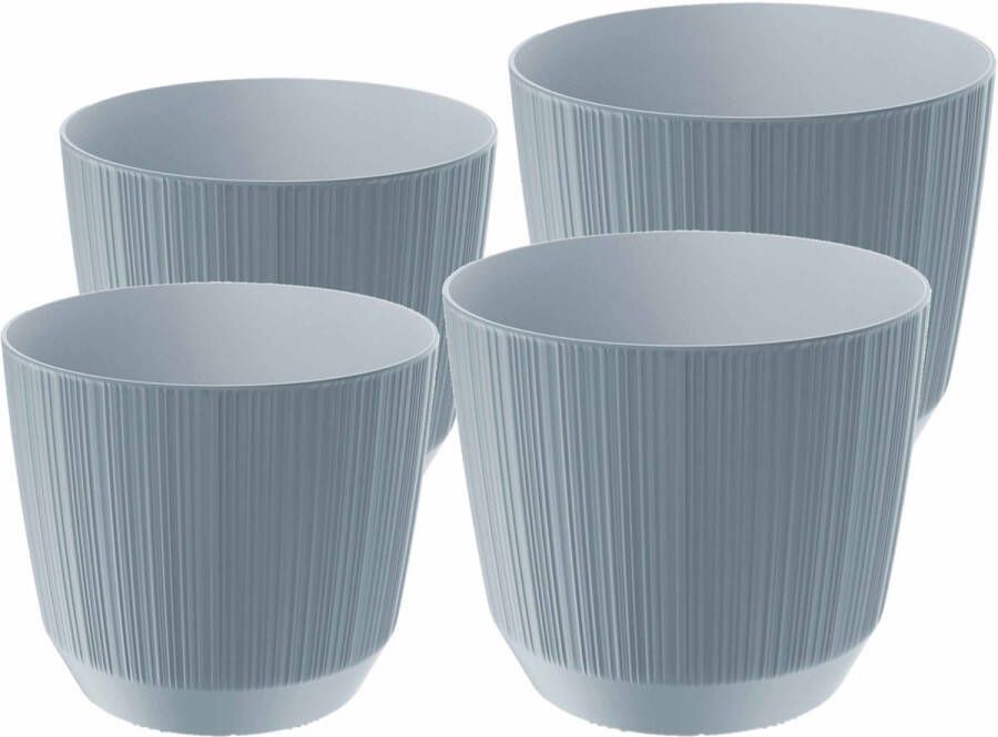 Prosperplast plantenpotten bloempotten Carf Stripe grijs 4x stuks kunststof Dia 13 en 17 cm