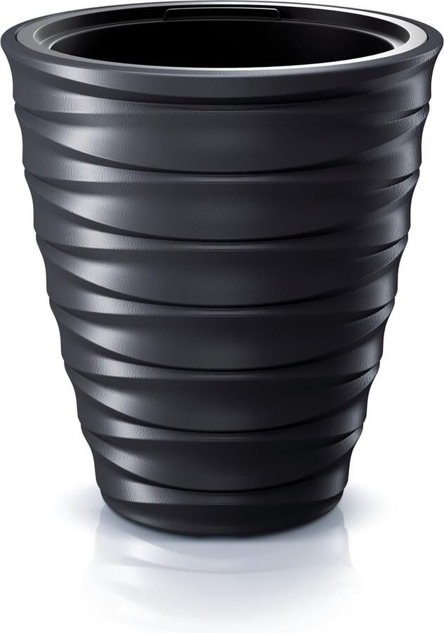 Prosperplast Plantenpot bloempot Design Waves buiten binnen design kunststof antraciet D30 x H30 cm met binnenpot
