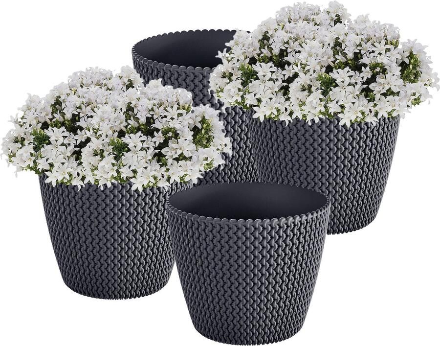 Prosperplast Plantenpot bloempot Splofy 4x antraciet kunststof D13 x H11 cm binnen buiten stijlvol