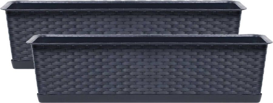 Prosperplast Set Van 2x Stuks Kunststof Ratolla Rotan Plantenbakken bloembakken Set Antraciet Grijs 8 Liter Plantenbakken