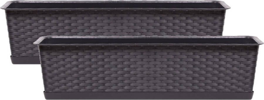 Prosperplast Set Van 2x Stuks Kunststof Ratolla Rotan Plantenbakken bloembakken Set Donkerbruin 12 Liter Plantenbakken