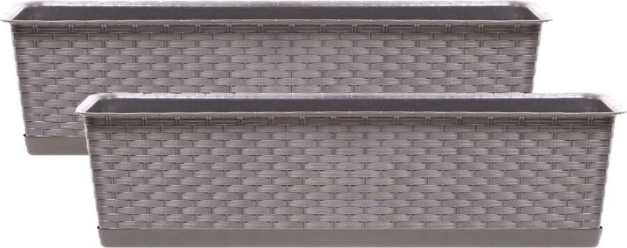 Prosperplast Set Van 2x Stuks Kunststof Ratolla Rotan Plantenbakken bloembakken Set Taupe 8 Liter Plantenbakken