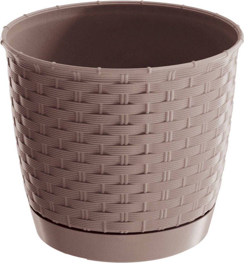 Prosperplast Ronde Gevlochten Plantenpot bloempot Kunststof Dia 14.5 Cm En Hoogte 12.5 Cm Taupe Plantenpotten