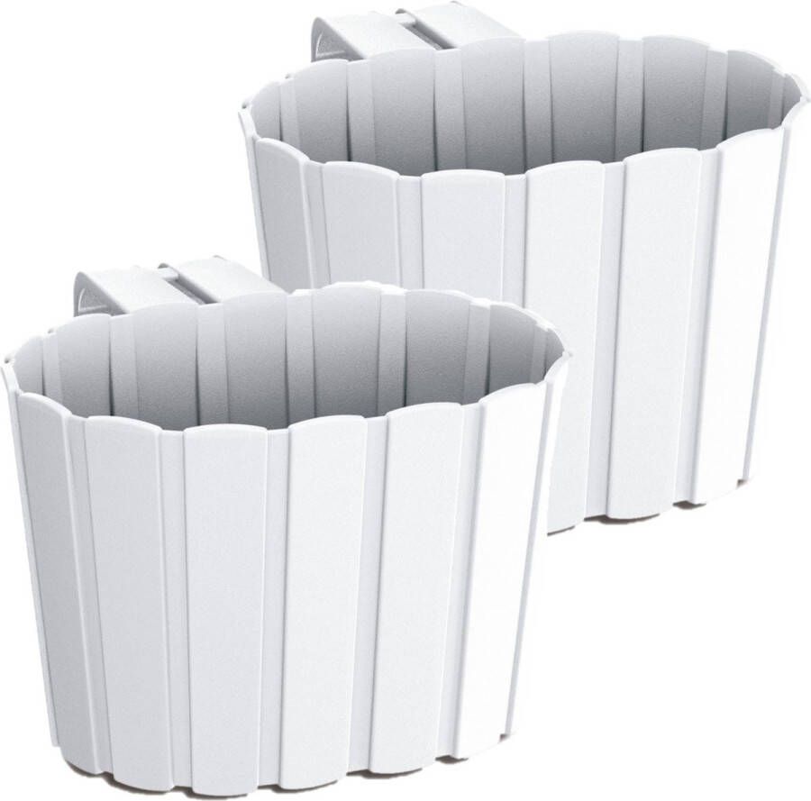 Prosperplast Set van 2x stuks kunststof balkon plantenpotten bloempotten met haak wit 19 cm Tuin balkon decoraties
