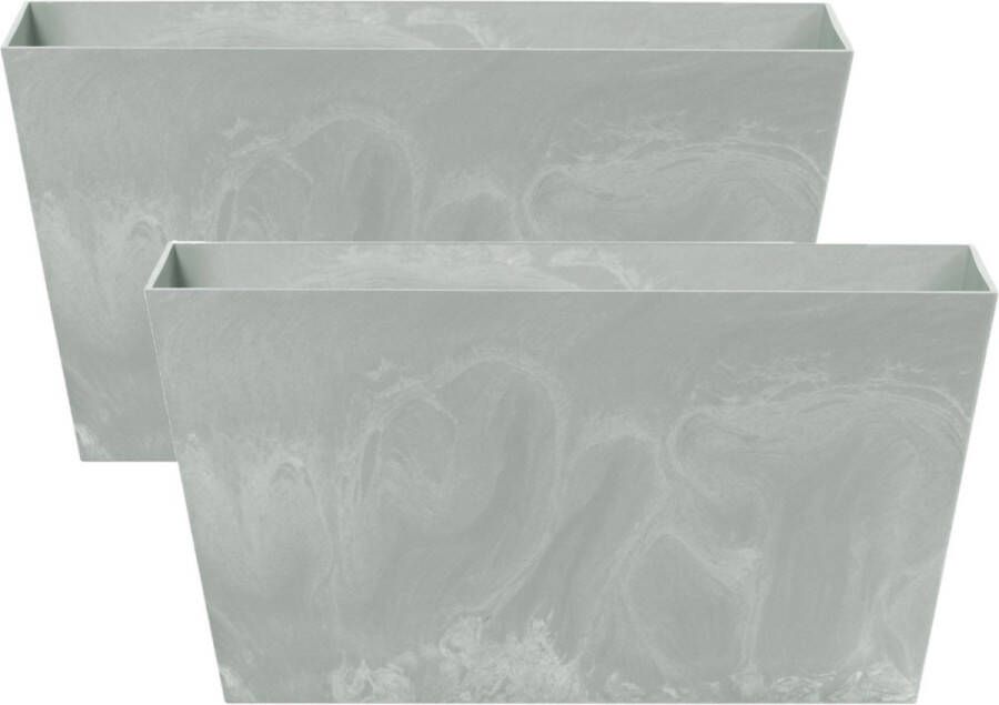 Prosperplast Set van 2x stuks kunststof bloembakken plantenbakken rechthoek betonlook 40 cm licht grijs Bloempotten voor binnen en buiten