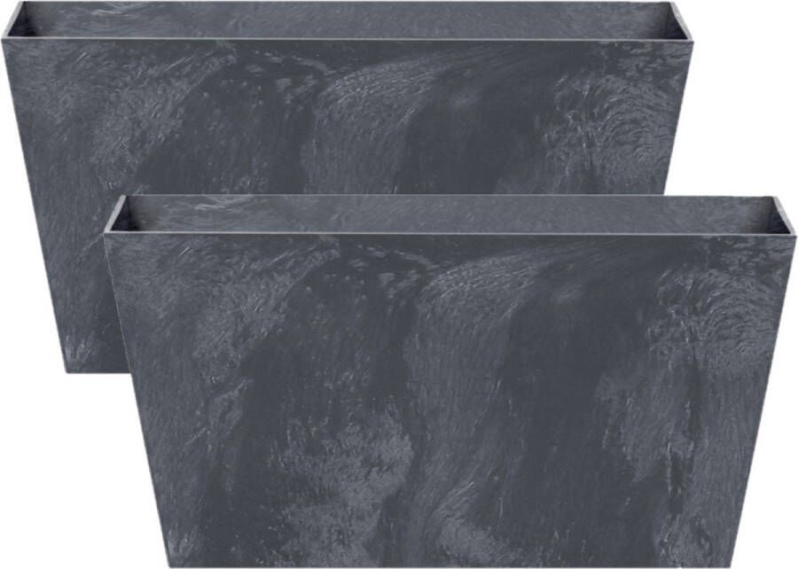 Prosperplast Set van 2x stuks kunststof bloembakken plantenbakken rechthoek betonlook 60 cm antraciet grijs Bloempotten voor binnen en buiten