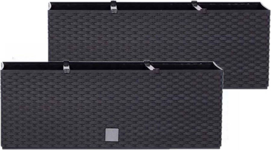 Prosperplast Set van 2x stuks kunststof Rato plantenbak met irrigatiesysteem antraciet 80 x 33 x 32 cm 72 liter Balkonbakken bloembakken