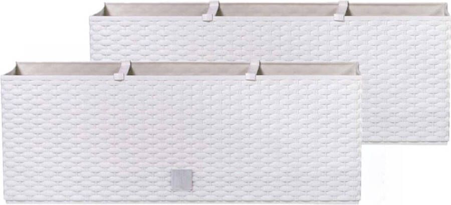 Prosperplast Set van 2x stuks kunststof Rato plantenbak met irrigatiesysteem wit 51 x 19 x 18 cm 17 liter Balkonbakken bloembakken
