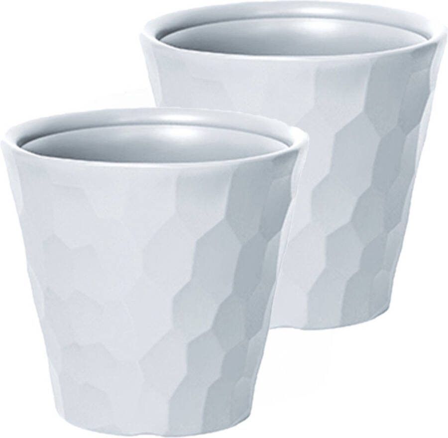 Prosperplast Set van 2x stuks kunststof Rocka bloempot plantenpot wit 40 x 37 cm 27 liter Ronde bloempotten
