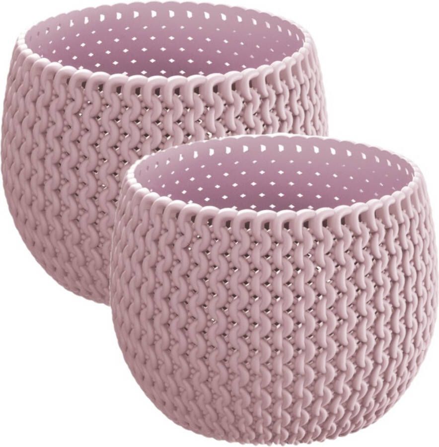 Prosperplast Set van 2x stuks plantenpotten bloempotten kunststof dia 14.5 cm en hoogte 11 cm in het midden roze voor binnen buiten