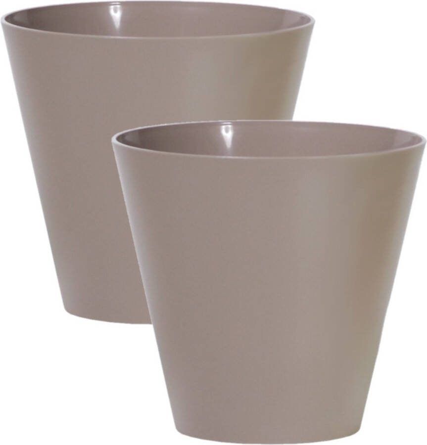 Prosperplast Set van 2x stuks plantenpotten bloempotten kunststof dia 20cm en hoogte 19 cm taupe beige voor binnen buiten Glad strak model