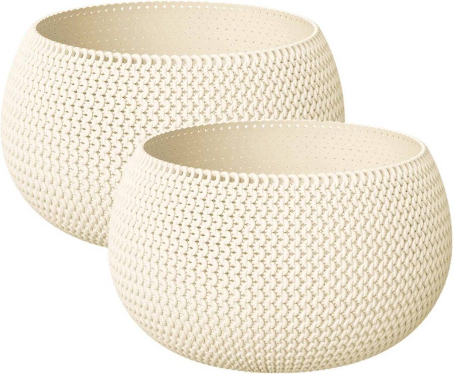 Prosperplast Set van 2x stuks plantenpotten bloempotten kunststof dia 37 cm en hoogte 22 cm in het creme wit voor binnen buiten