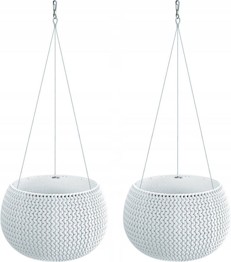 Prosperplast Set van 2x stuks witte ophang Splofy kunststof bloempotten plantenpotten met metalen haak 29 cm Tuin huis hangdecoratie bloempot