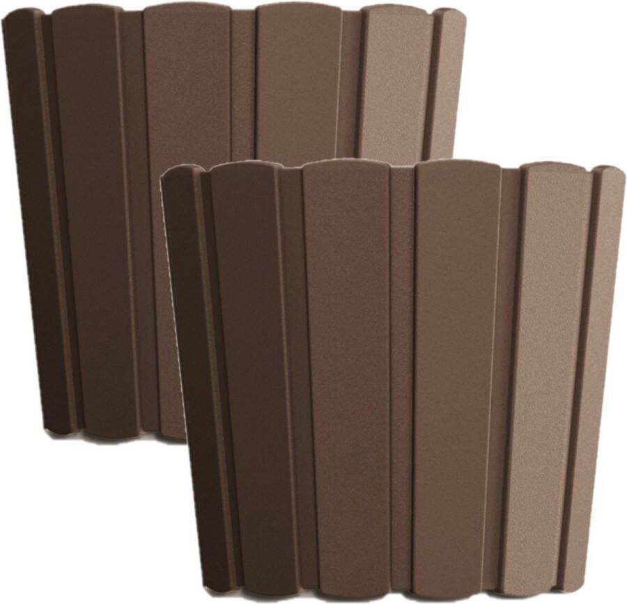 Prosperplast Set van 2x stuks wood-look plantenpot bloempot kunststof dia 12 cm hoogte 11 cm houtbruin voor binnen buiten