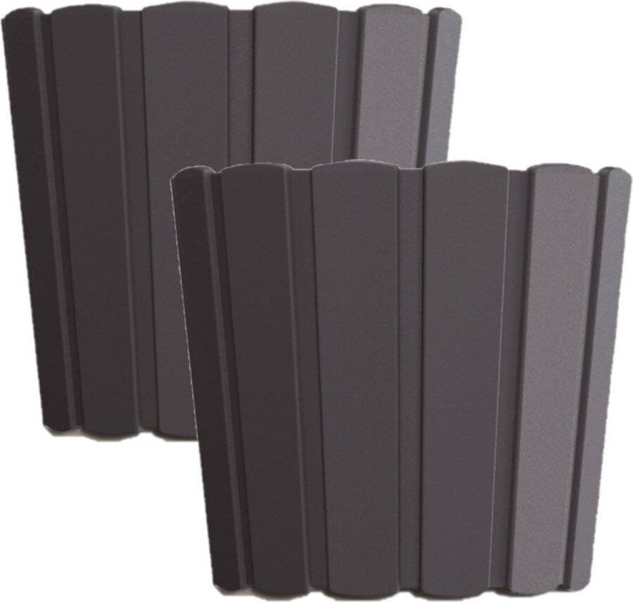 Prosperplast Set van 2x stuks wood-look plantenpot bloempot kunststof dia 24 cm hoogte 22 cm antraciet voor binnen buiten