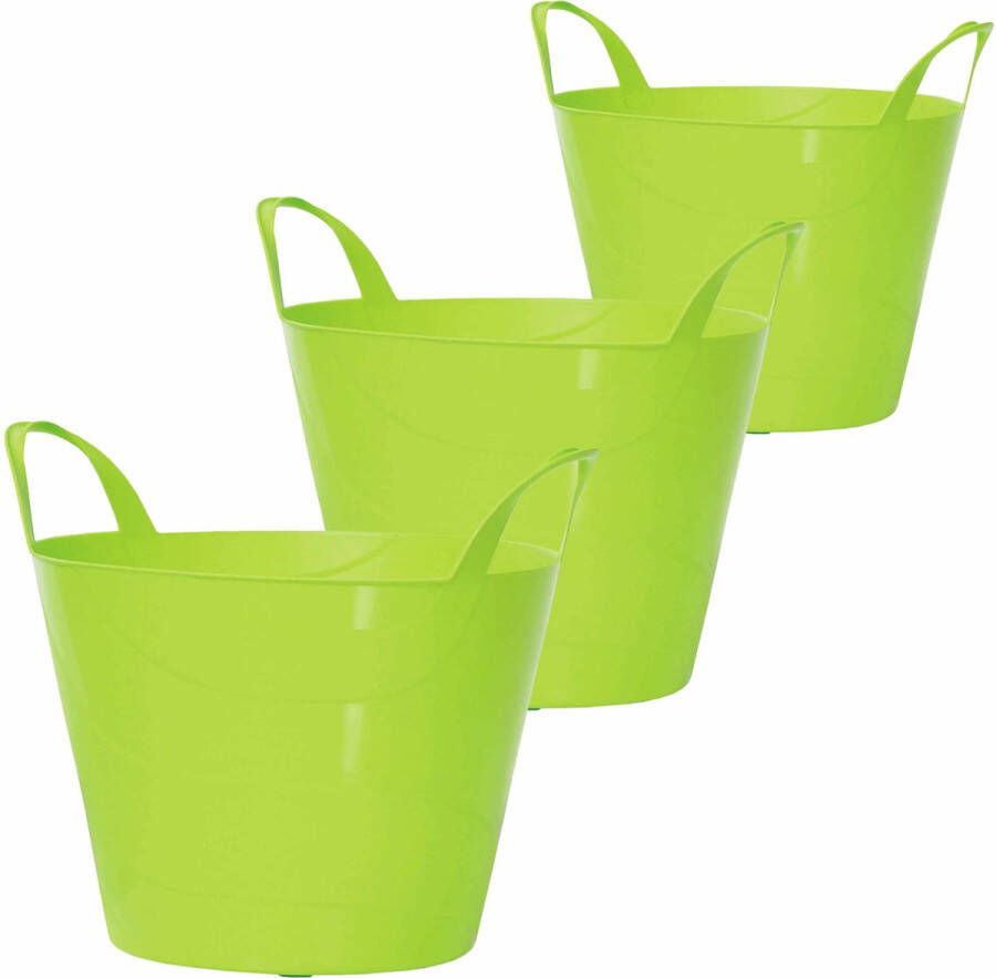 Prosperplast Set van 3x stuks kunststof flexibele emmers wasmanden kuipen groen in verschillende formaten 15-30-45 liter