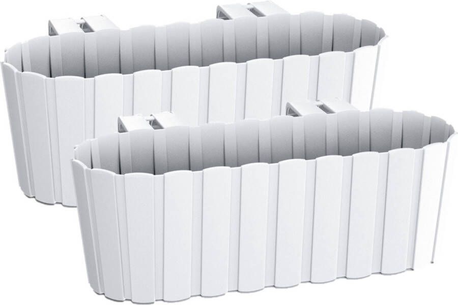 Prosperplast Set van 4x stuks kunststof rechthoekige balkon plantenbakken bloembakken met haken wit 38 cm Tuin balkon decoraties