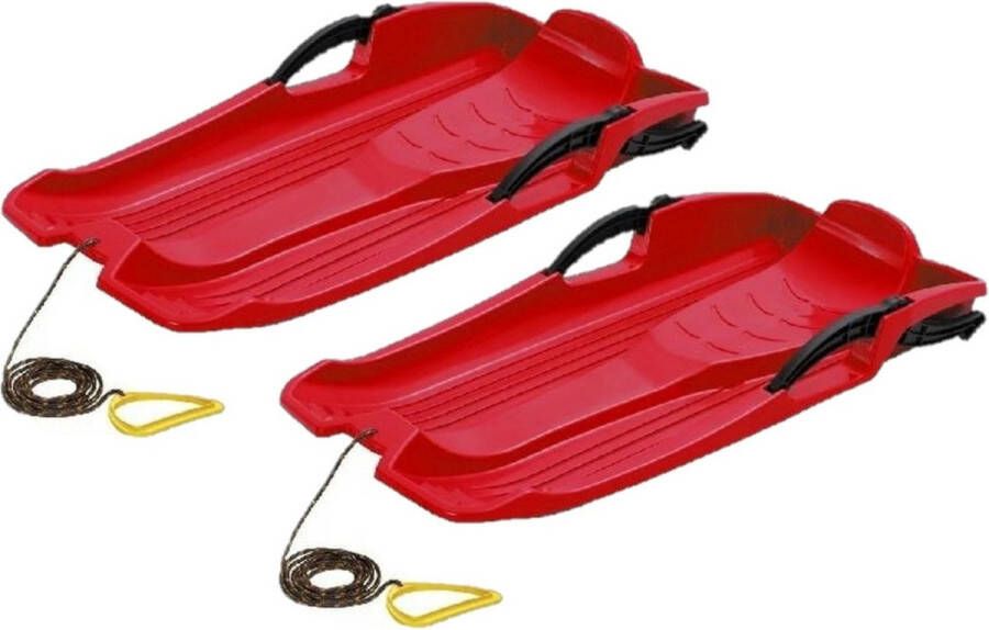 Prosperplast set van 2x stuks kinder winter Slee Hornet 80cm met Rem Rood sleeen