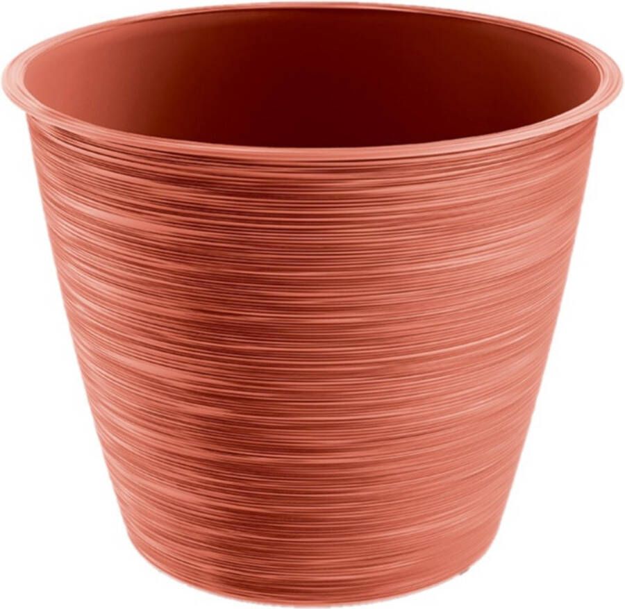 Prosperplast Stijlvolle kunststof plantenpot bloempot dia 15 cm hoogte 12.5 cm Paintstripe stone rood voor binnen buiten