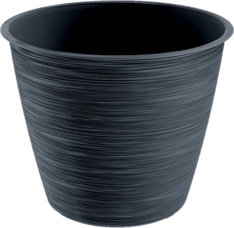 Prosperplast Stijlvolle kunststof plantenpot bloempot dia 24 cm hoogte 20 cm Paintstripe antraciet grijs voor binnen buiten