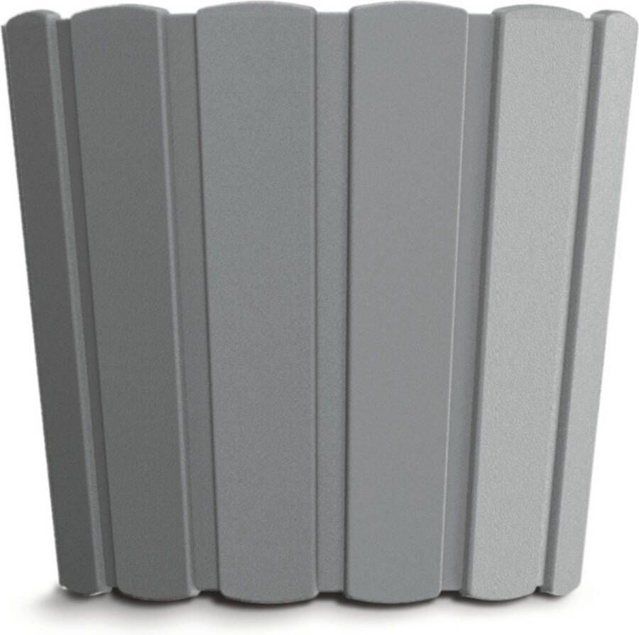 Prosperplast Wood-look plantenpot bloempot kunststof dia 12 cm hoogte 11 cm steengrijs voor binnen buiten