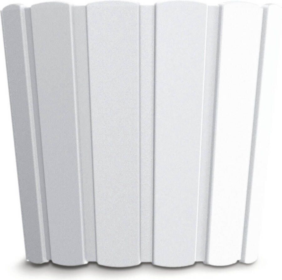Prosperplast Wood-look plantenpot bloempot kunststof dia 16.5 cm hoogte 15 cm parel wit voor binnen buiten