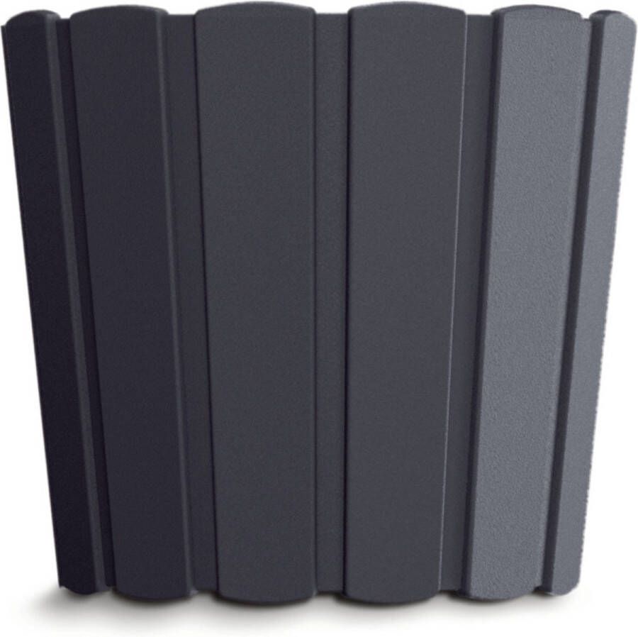Prosperplast Wood-look plantenpot bloempot kunststof dia 20 cm hoogte 18 cm antraciet voor binnen buiten