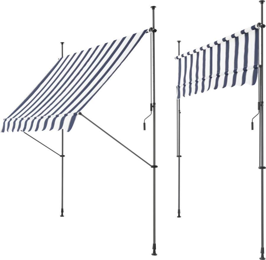 Pro.tec Klem zonwering luifel uitschuifbaar donkerblauw wit 250x120 cm