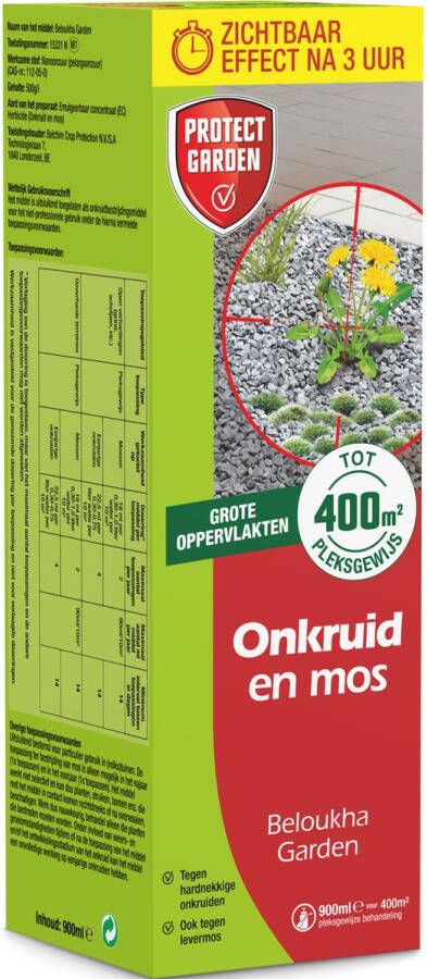 Protect Garden Beloukha Garden Onkruidbestrijder 900 ml Onkruid en Mos Bestrijdingsmiddel Binnen 3 uur Resultaat
