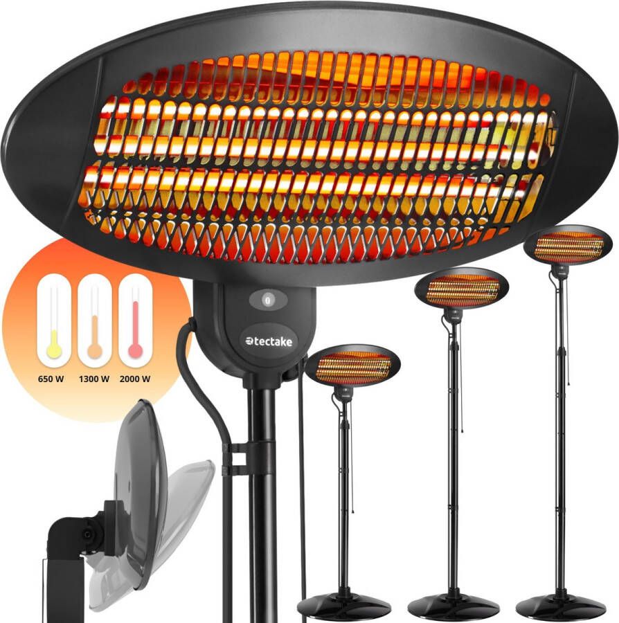 Protecta tectake Infraroodstraler Luchtverhitter met stand- of wandmontage Warmtelamp voor babyverschoontafel Verwarmer badkamer Infraroodstraler terras Elektrische kachel 2000W 3 niveaus