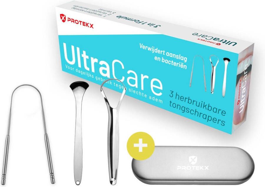 Protekx Ultracare Tongschrapers Set Herbruikbaar Zilver Inclusief opbergcase Original